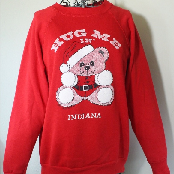 Vintage Ugly Christmas Sweatshirt - Hug Me In Indiana - 1980's - Size Small - Picture 1 of 4